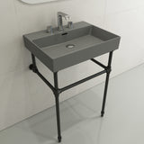 BOCCHI Milano 24" Rectangle Wallmount Fireclay Bathroom Sink, Matte Gray, 3 Faucet Hole, 1376-006-0127