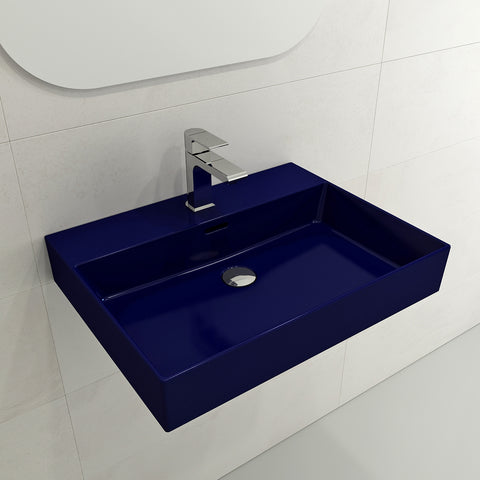 BOCCHI Milano 24" Rectangle Wallmount Fireclay Bathroom Sink, Sapphire Blue, Single Faucet Hole, 1376-010-0126