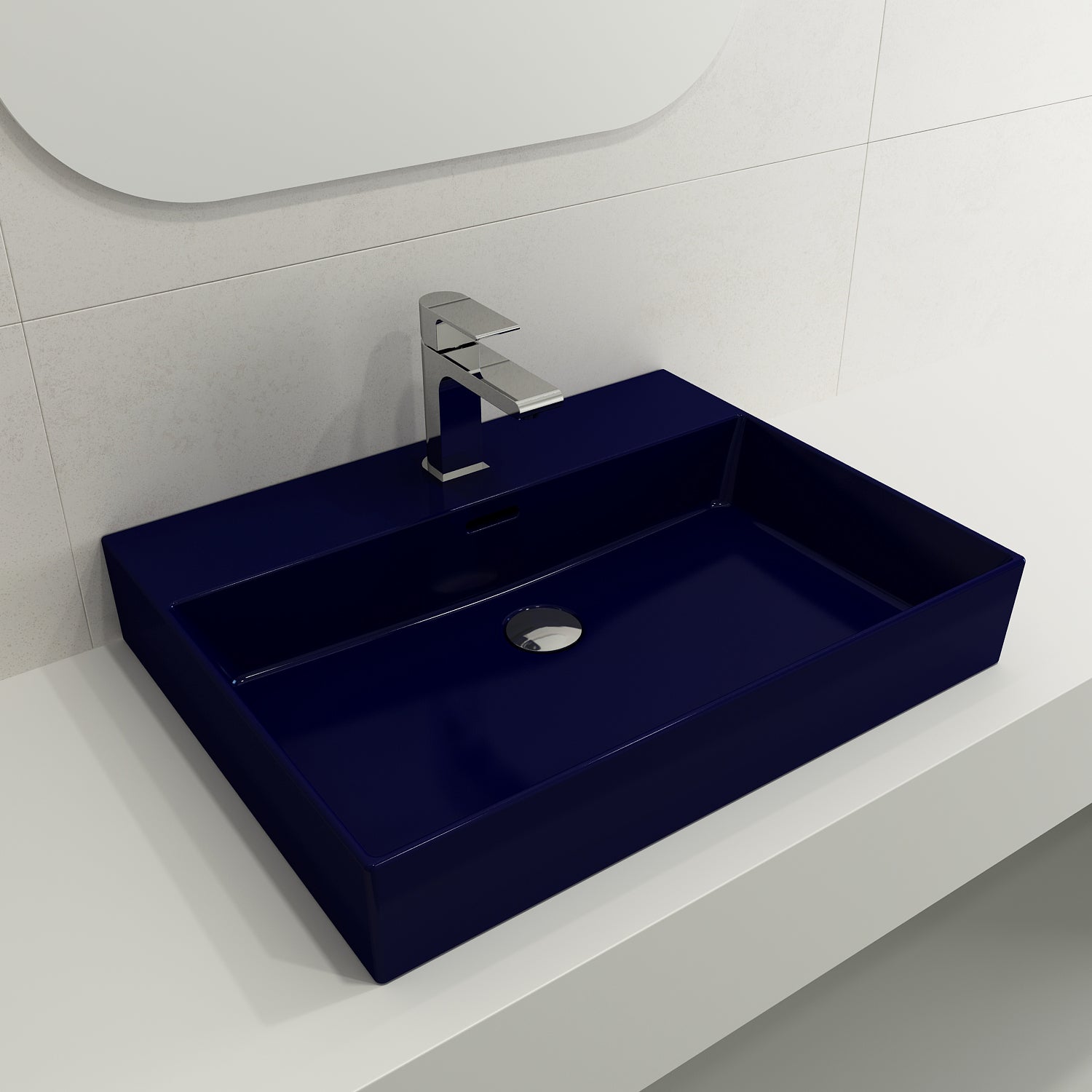 BOCCHI Milano 24" Rectangle Wallmount Fireclay Bathroom Sink, Sapphire Blue, Single Faucet Hole, 1376-010-0126