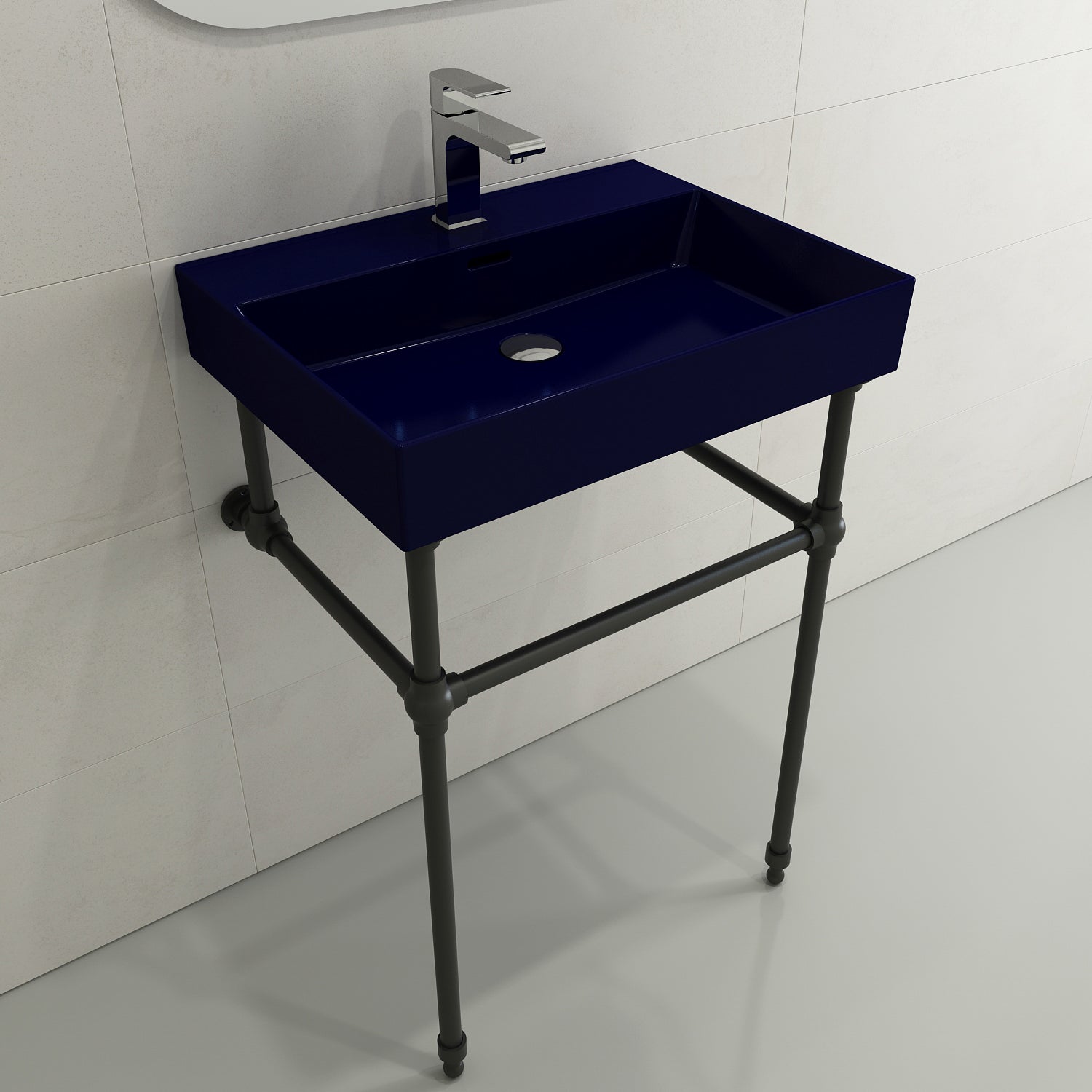 BOCCHI Milano 24" Rectangle Wallmount Fireclay Bathroom Sink, Sapphire Blue, Single Faucet Hole, 1376-010-0126