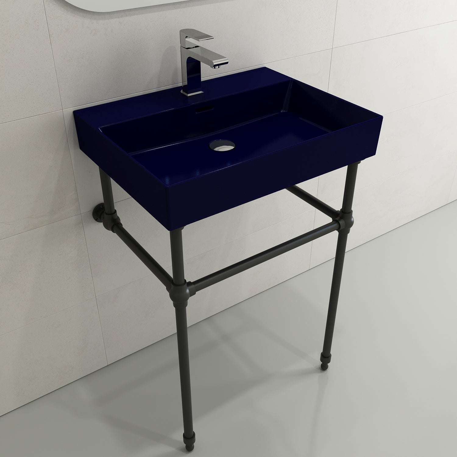 BOCCHI Milano 24" Rectangle Wallmount Fireclay Bathroom Sink, Sapphire Blue, Single Faucet Hole, 1376-010-0126