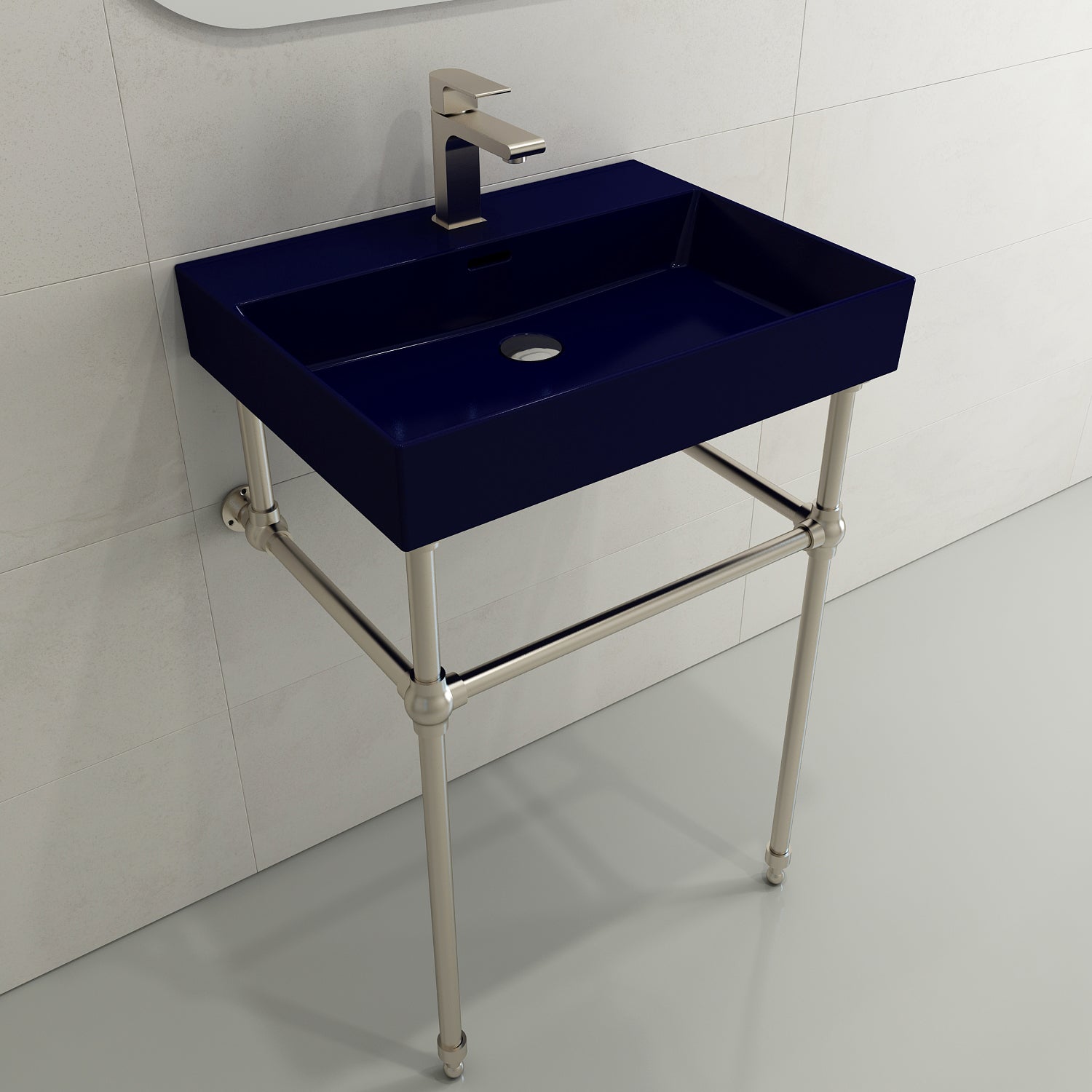BOCCHI Milano 24" Rectangle Wallmount Fireclay Bathroom Sink, Sapphire Blue, Single Faucet Hole, 1376-010-0126