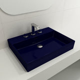 BOCCHI Milano 24" Rectangle Wallmount Fireclay Bathroom Sink, Sapphire Blue, 3 Faucet Hole, 1376-010-0127