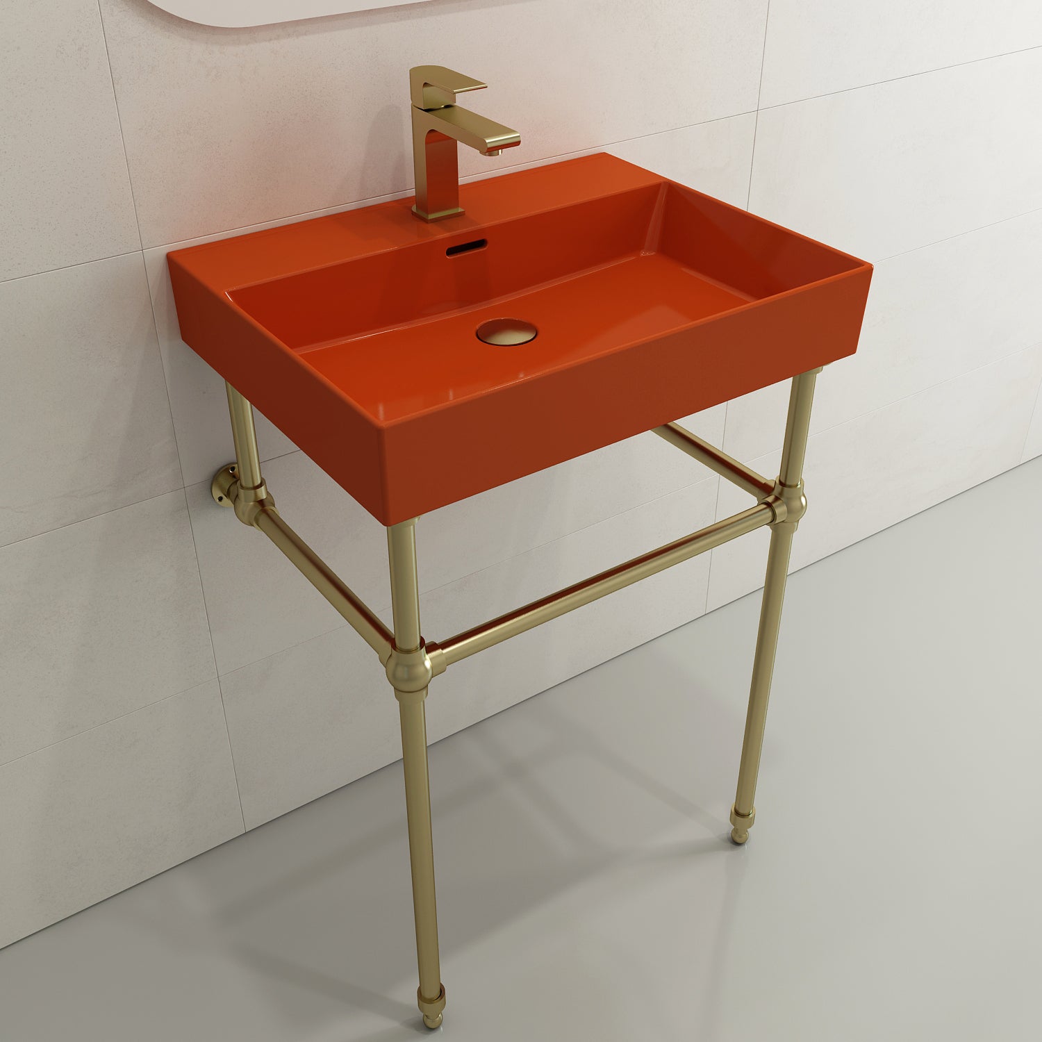BOCCHI Milano 24" Rectangle Wallmount Fireclay Bathroom Sink, Orange, Single Faucet Hole, 1376-012-0126