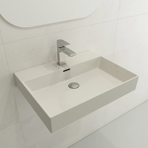 BOCCHI Milano 24" Rectangle Wallmount Fireclay Bathroom Sink, Biscuit, Single Faucet Hole, 1376-014-0126