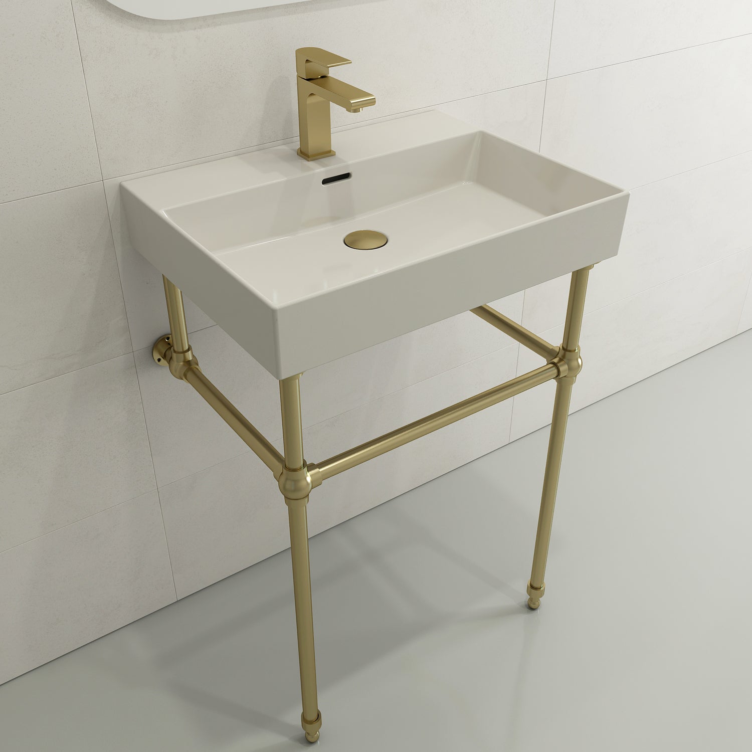 BOCCHI Milano 24" Rectangle Wallmount Fireclay Bathroom Sink, Biscuit, Single Faucet Hole, 1376-014-0126