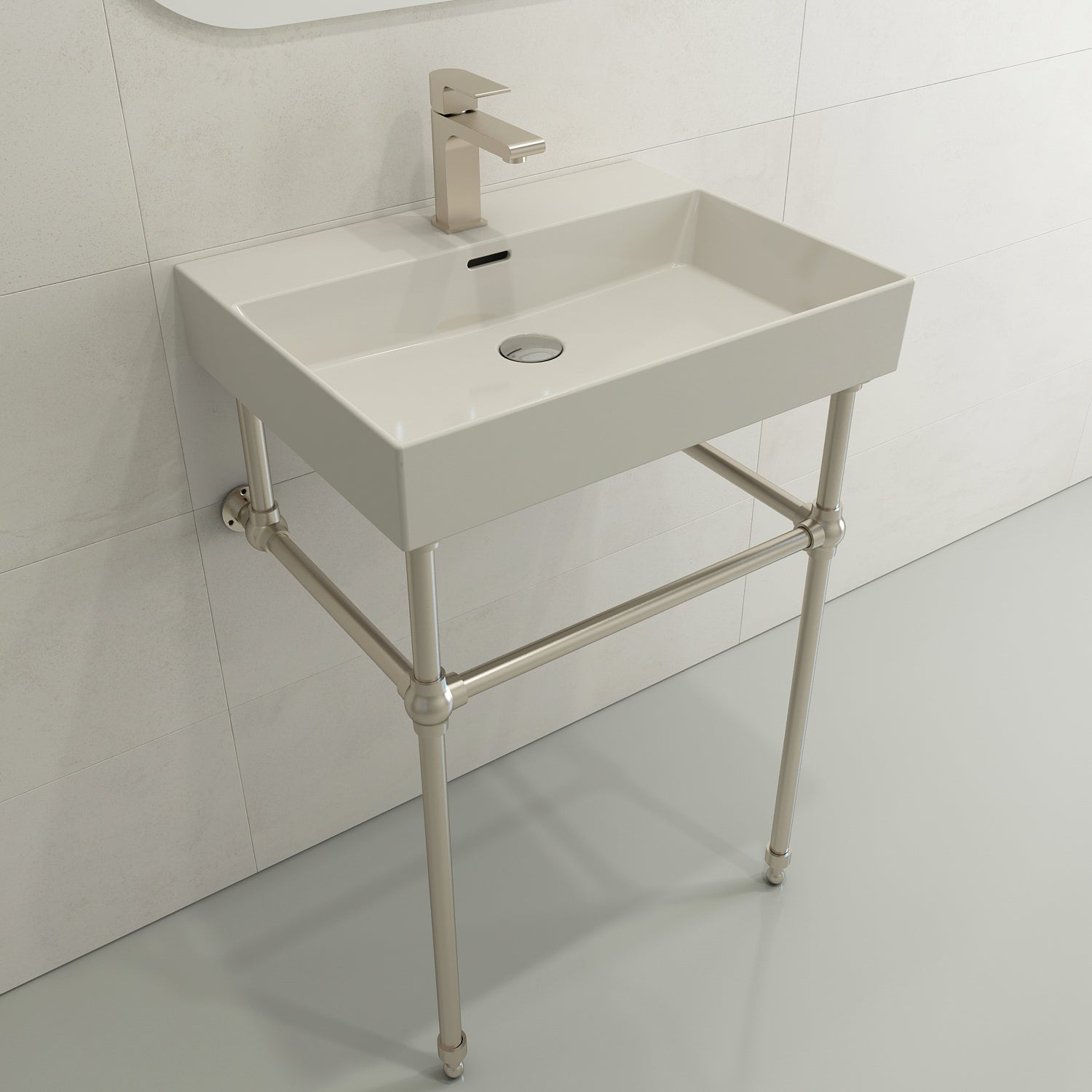 BOCCHI Milano 24" Rectangle Wallmount Fireclay Bathroom Sink, Biscuit, Single Faucet Hole, 1376-014-0126