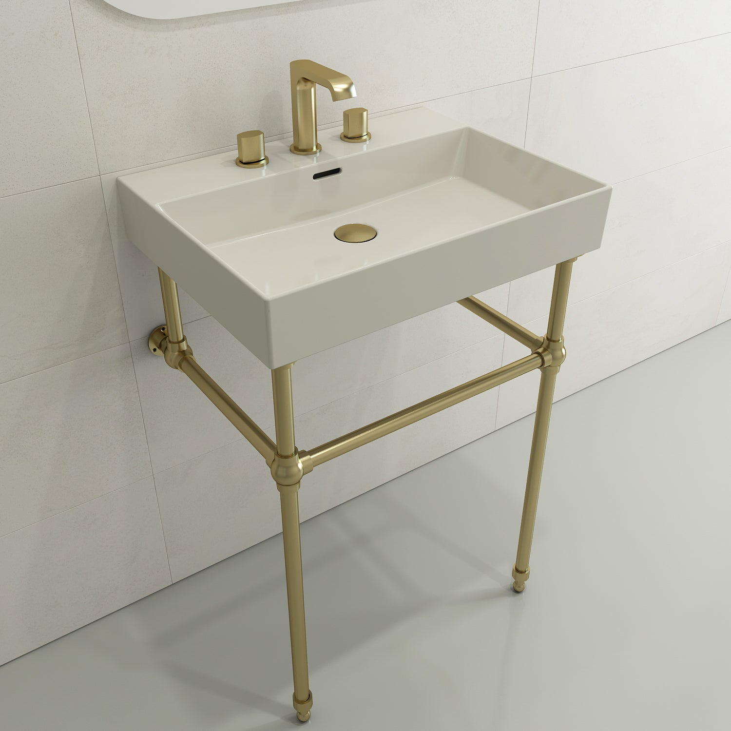 BOCCHI Milano 24" Rectangle Wallmount Fireclay Bathroom Sink, Biscuit, 3 Faucet Hole, 1376-014-0127