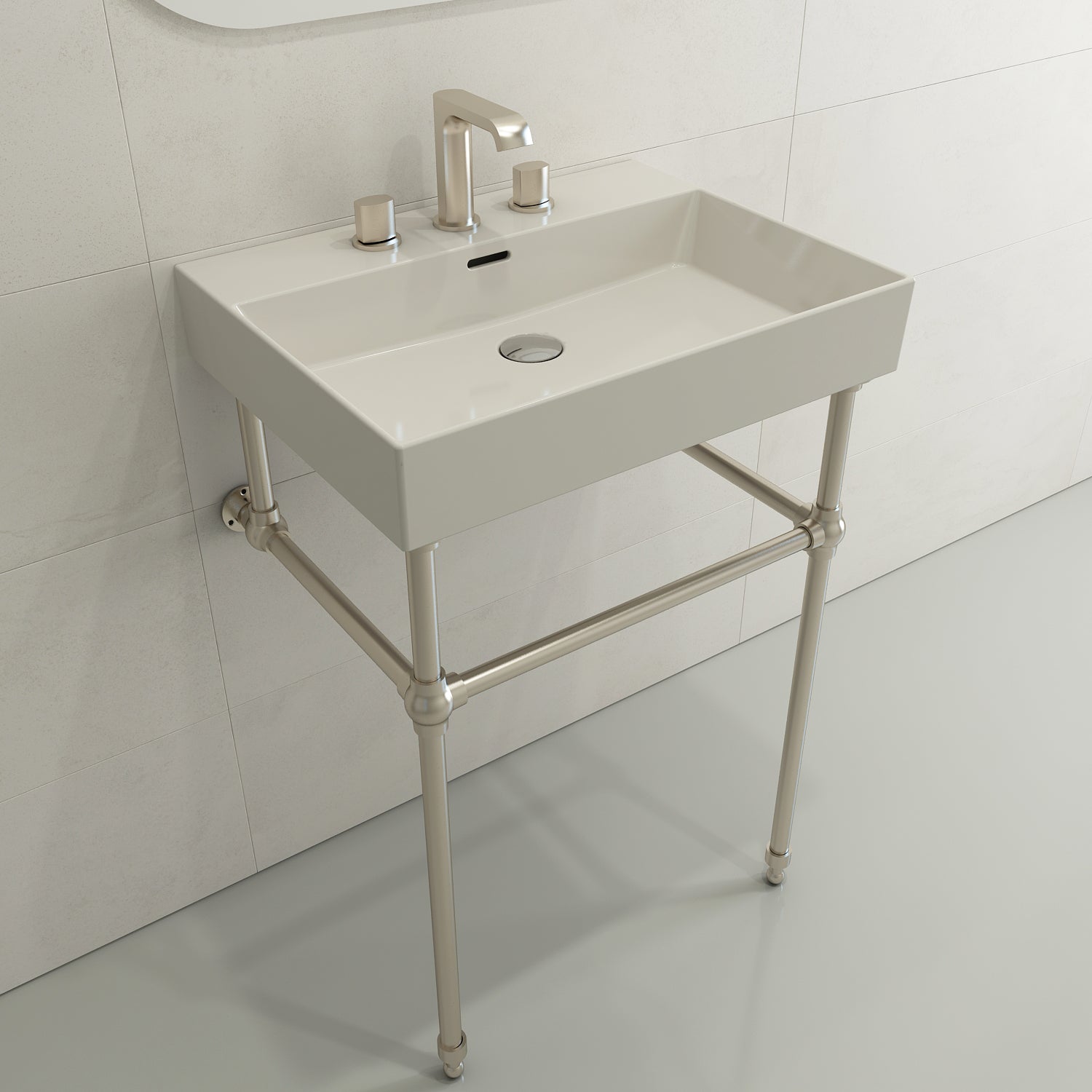 BOCCHI Milano 24" Rectangle Wallmount Fireclay Bathroom Sink, Biscuit, 3 Faucet Hole, 1376-014-0127