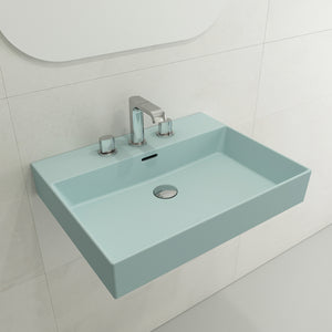 Alternate Image for BOCCHI Milano 24" Rectangle Wallmount Fireclay Bathroom Sink, Matte Ice Blue, 3 Faucet Hole, 1376-029-0127