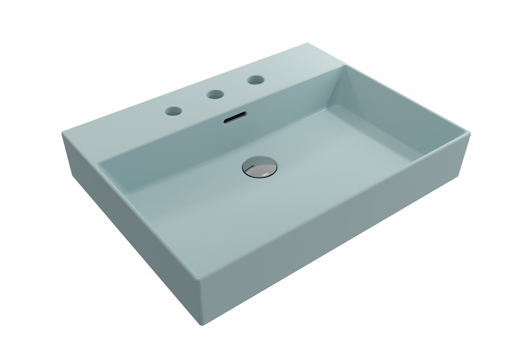 BOCCHI Milano 24" Rectangle Wallmount Fireclay Bathroom Sink, Matte Ice Blue, 3 Faucet Hole, 1376-029-0127