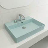 BOCCHI Milano 24" Rectangle Wallmount Fireclay Bathroom Sink, Matte Ice Blue, 3 Faucet Hole, 1376-029-0127