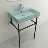 BOCCHI Milano 24" Rectangle Wallmount Fireclay Bathroom Sink, Matte Ice Blue, 3 Faucet Hole, 1376-029-0127