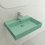 BOCCHI Milano 24" Rectangle Wallmount Fireclay Bathroom Sink, Matte Mint Green, Single Faucet Hole, 1376-033-0126