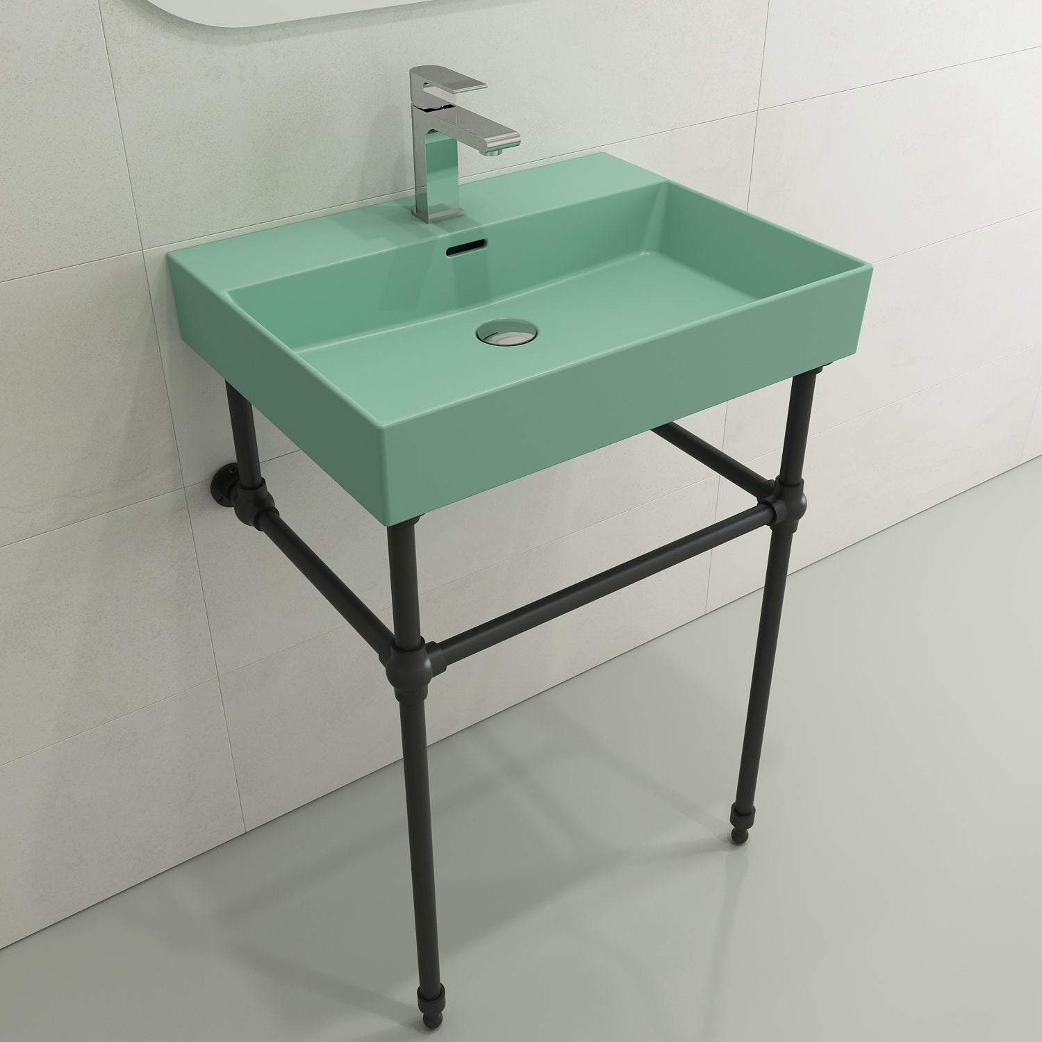 BOCCHI Milano 24" Rectangle Wallmount Fireclay Bathroom Sink, Matte Mint Green, Single Faucet Hole, 1376-033-0126