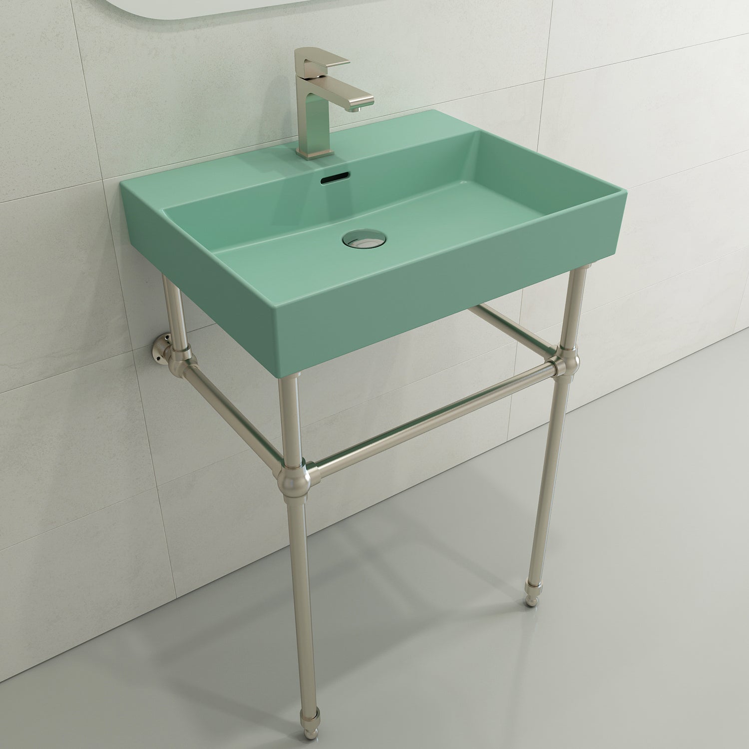 BOCCHI Milano 24" Rectangle Wallmount Fireclay Bathroom Sink, Matte Mint Green, Single Faucet Hole, 1376-033-0126