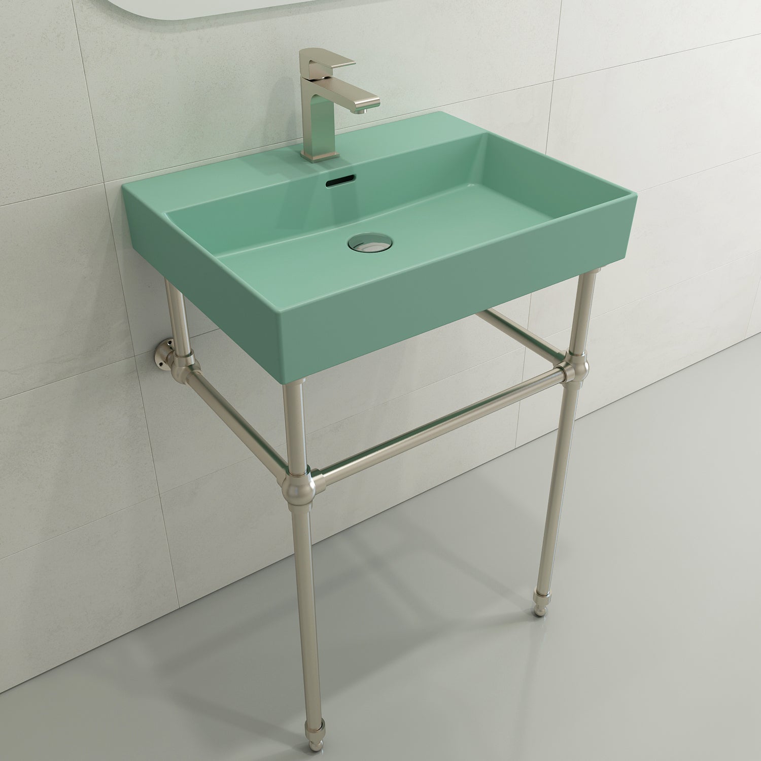 BOCCHI Milano 24" Rectangle Wallmount Fireclay Bathroom Sink, Matte Mint Green, Single Faucet Hole, 1376-033-0126