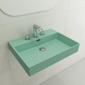 Alternate Image for BOCCHI Milano 24" Rectangle Wallmount Fireclay Bathroom Sink, Matte Mint Green, 3 Faucet Hole, 1376-033-0127