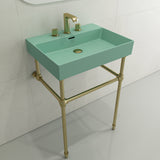 BOCCHI Milano 24" Rectangle Wallmount Fireclay Bathroom Sink, Matte Mint Green, 3 Faucet Hole, 1376-033-0127