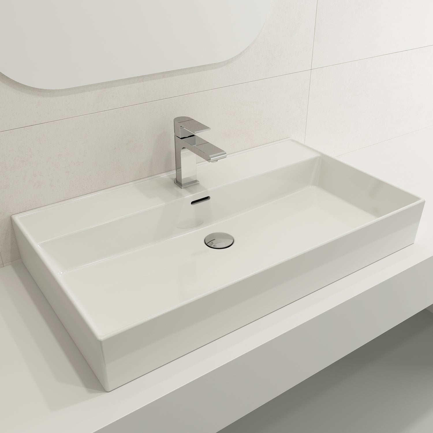 BOCCHI Milano 32" Rectangle Wallmount Fireclay Bathroom Sink, White, Single Faucet Hole, 1377-001-0126