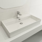 BOCCHI Milano 32" Rectangle Wallmount Fireclay Bathroom Sink, White, Single Faucet Hole, 1377-001-0126