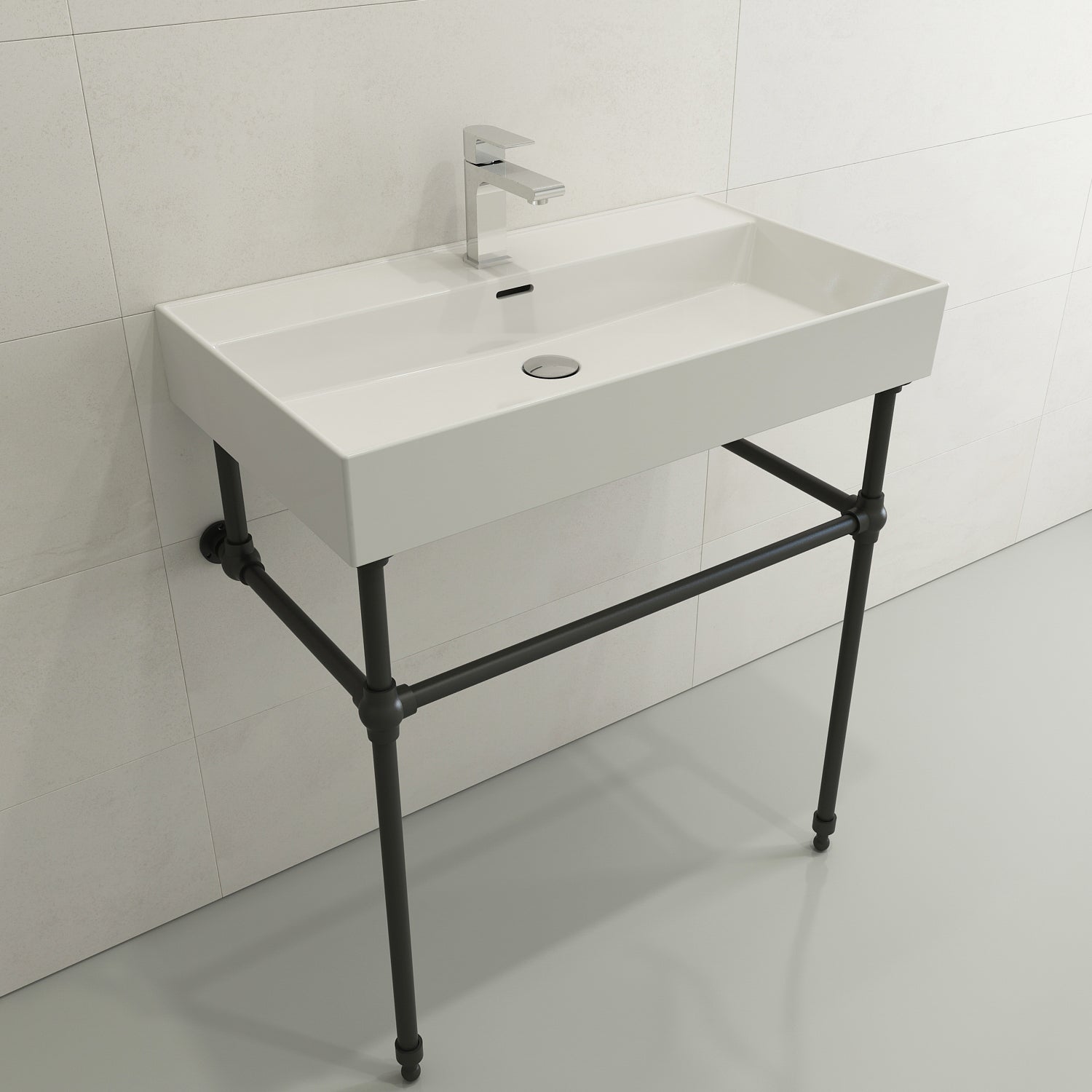 BOCCHI Milano 32" Rectangle Wallmount Fireclay Bathroom Sink, White, Single Faucet Hole, 1377-001-0126