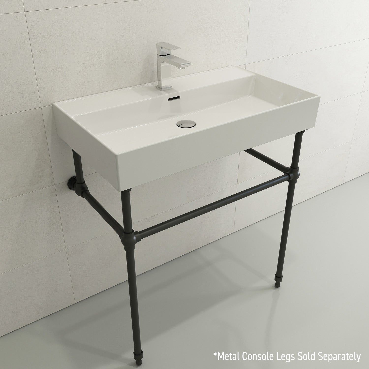 BOCCHI Milano 32" Rectangle Wallmount Fireclay Bathroom Sink, White, Single Faucet Hole, 1377-001-0126