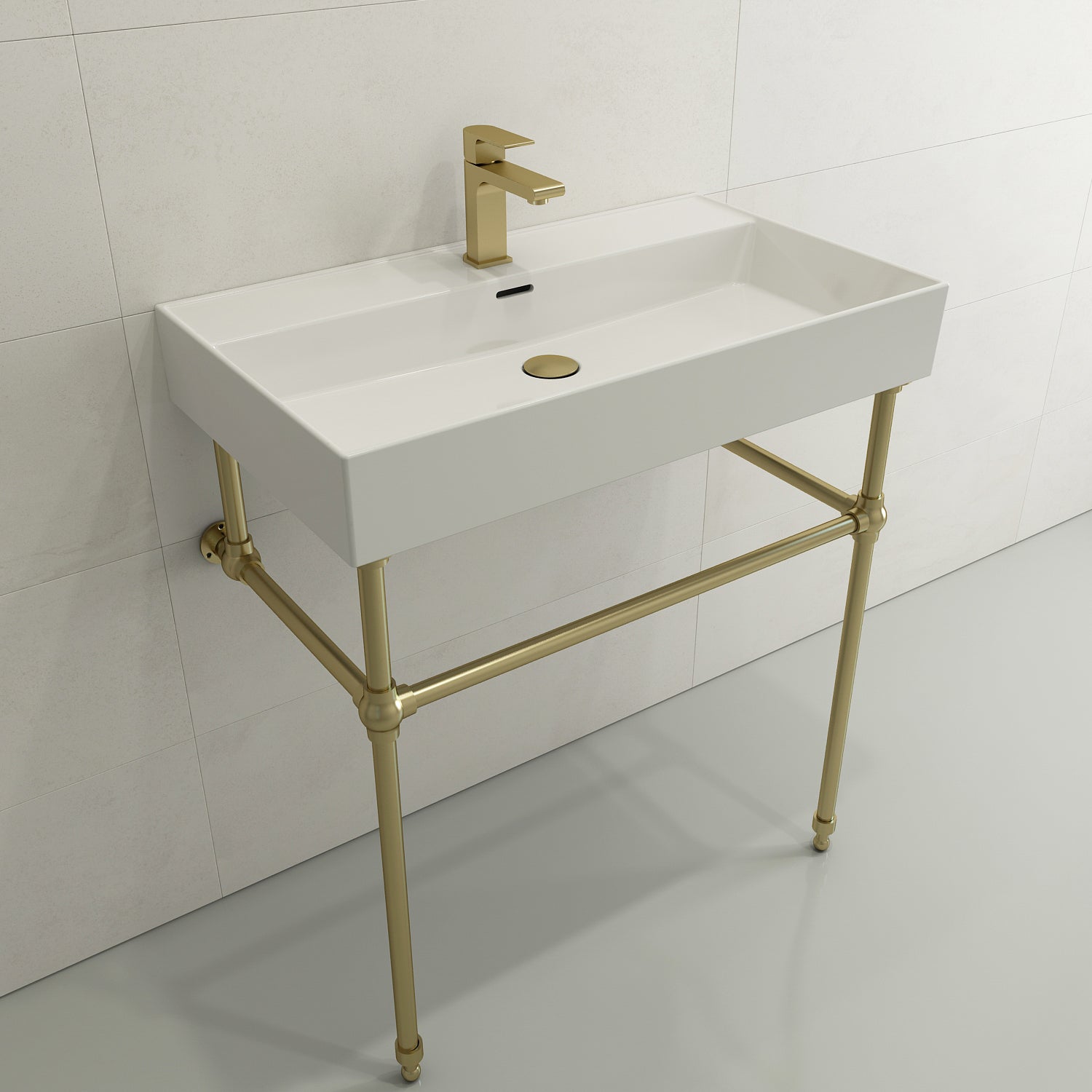 BOCCHI Milano 32" Rectangle Wallmount Fireclay Bathroom Sink, White, Single Faucet Hole, 1377-001-0126