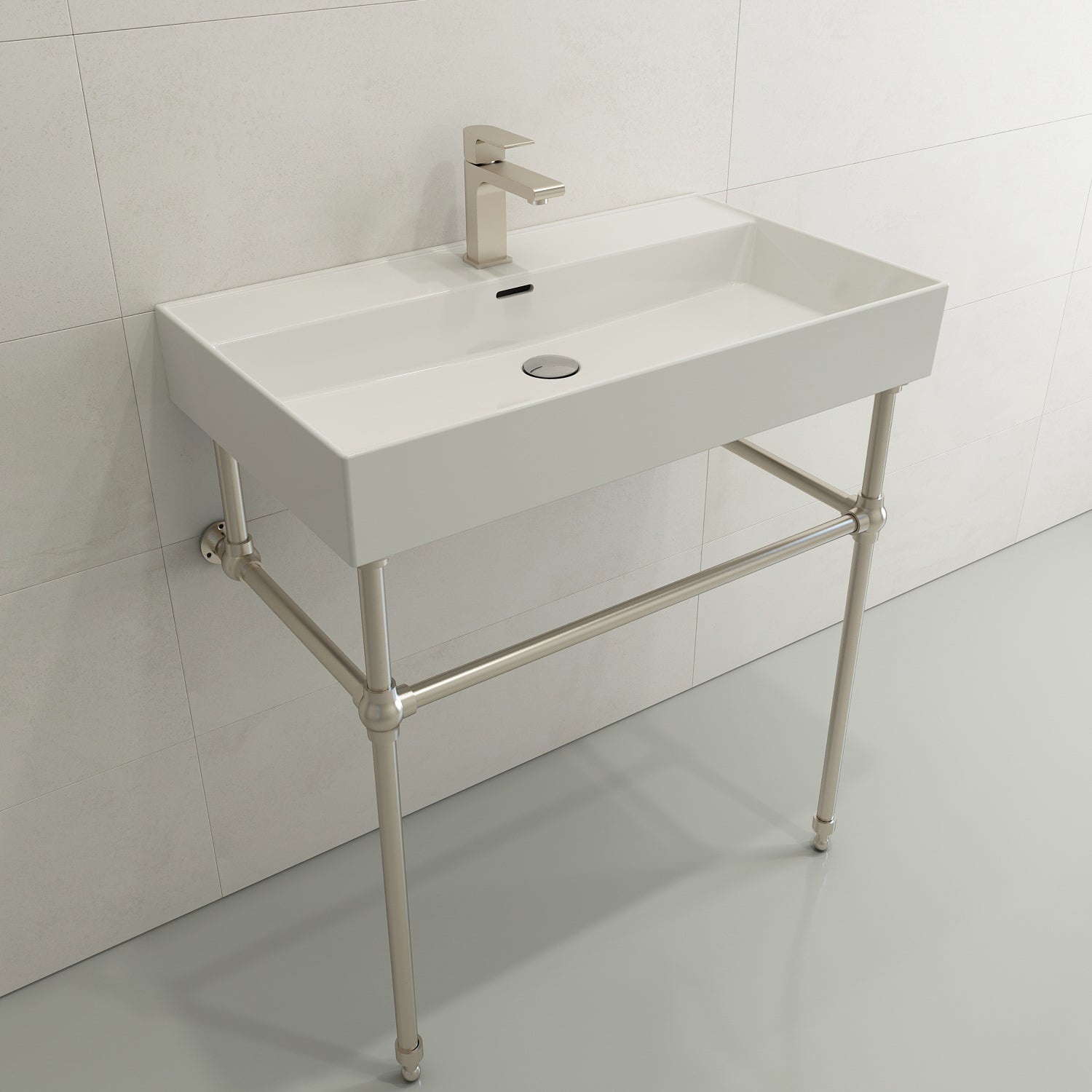 BOCCHI Milano 32" Rectangle Wallmount Fireclay Bathroom Sink, White, Single Faucet Hole, 1377-001-0126