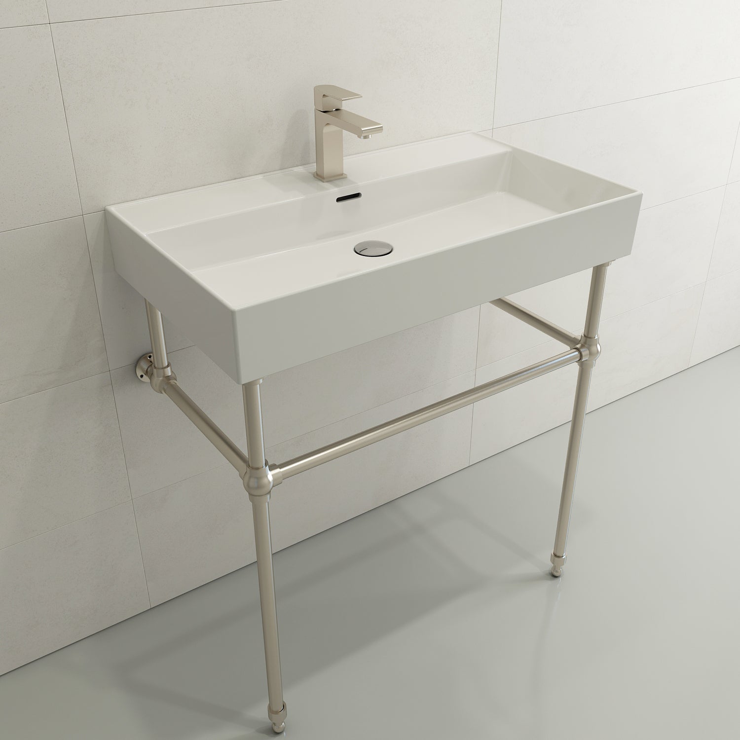 BOCCHI Milano 32" Rectangle Wallmount Fireclay Bathroom Sink, White, Single Faucet Hole, 1377-001-0126