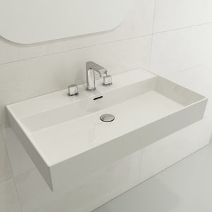 Alternate Image for BOCCHI Milano 32" Rectangle Wallmount Fireclay Bathroom Sink, White, 3 Faucet Hole, 1377-001-0127
