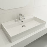 BOCCHI Milano 32" Rectangle Wallmount Fireclay Bathroom Sink, White, 3 Faucet Hole, 1377-001-0127