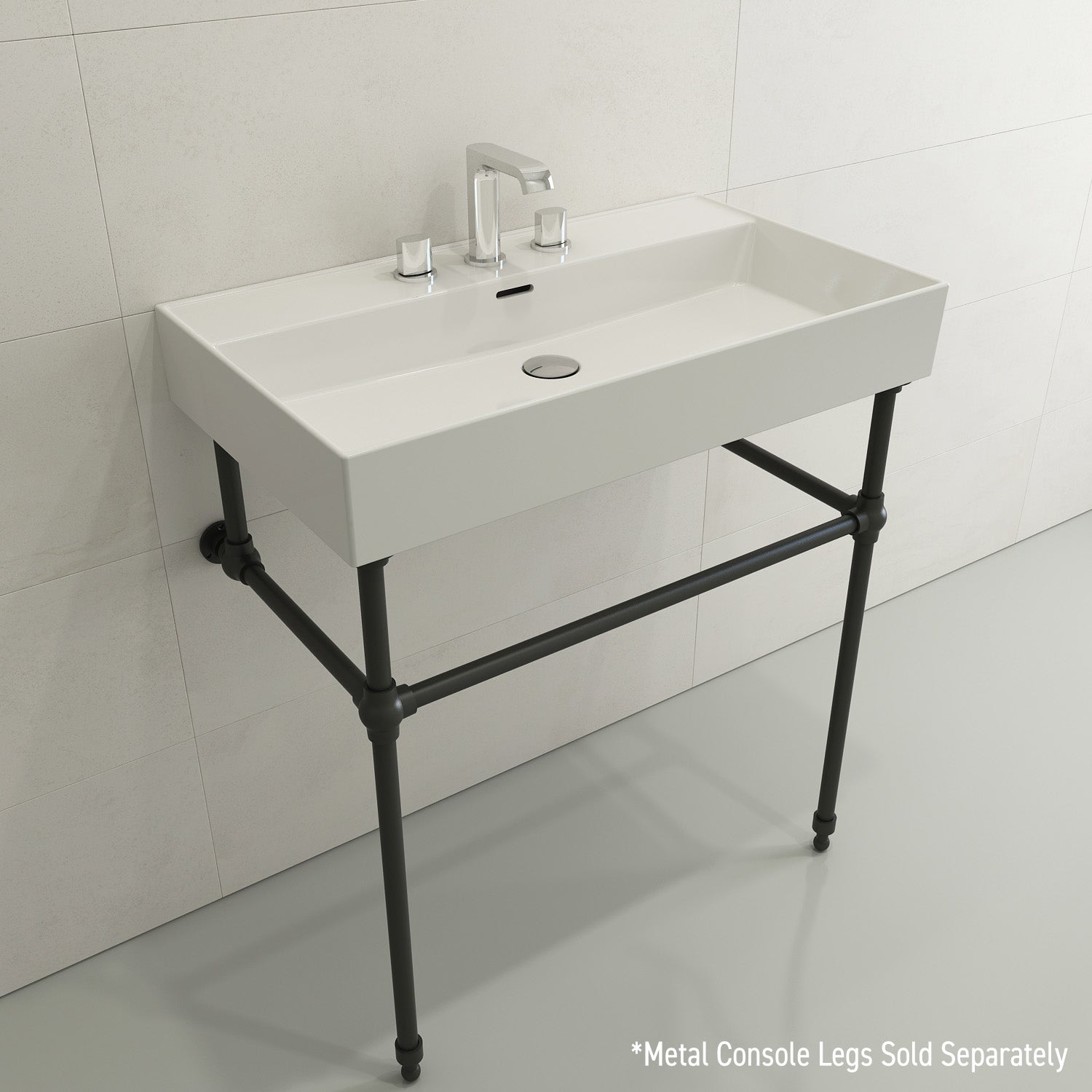 BOCCHI Milano 32" Rectangle Wallmount Fireclay Bathroom Sink, White, 3 Faucet Hole, 1377-001-0127