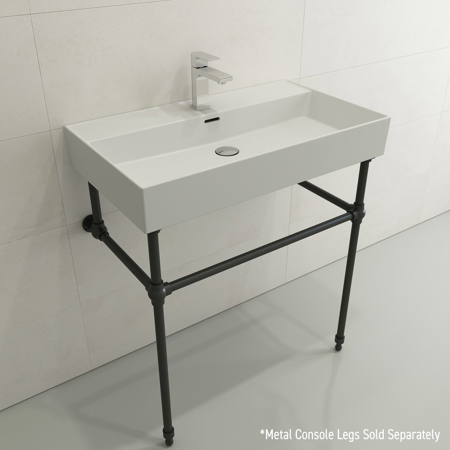 BOCCHI Milano 32" Rectangle Wallmount Fireclay Bathroom Sink, Matte White, Single Faucet Hole, 1377-002-0126