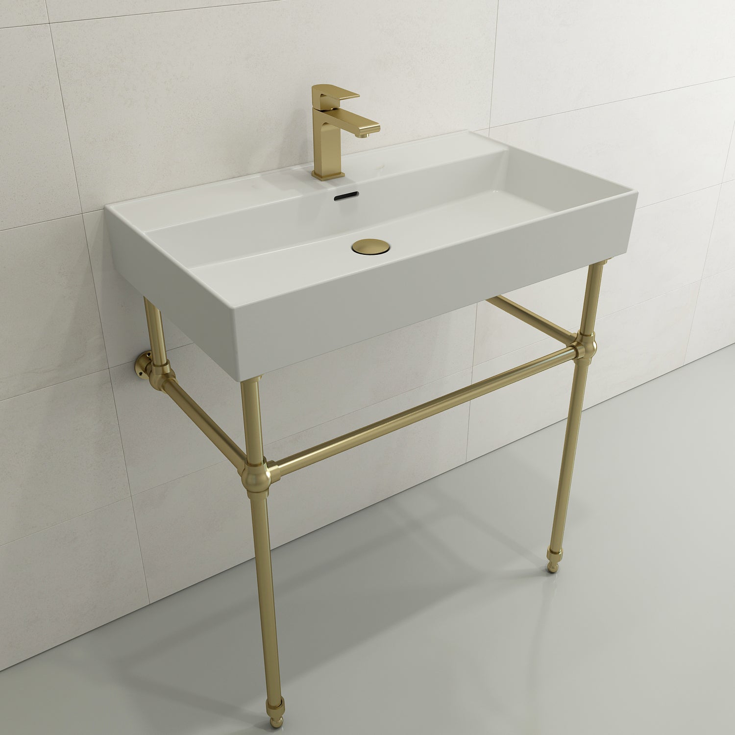 BOCCHI Milano 32" Rectangle Wallmount Fireclay Bathroom Sink, Matte White, Single Faucet Hole, 1377-002-0126