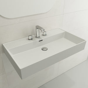 Alternate Image for BOCCHI Milano 32" Rectangle Wallmount Fireclay Bathroom Sink, Matte White, 3 Faucet Hole, 1377-002-0127