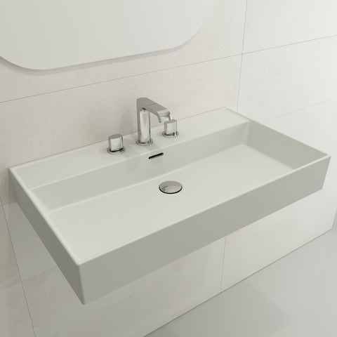 BOCCHI Milano 32" Rectangle Wallmount Fireclay Bathroom Sink, Matte White, 3 Faucet Hole, 1377-002-0127