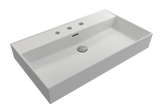 BOCCHI Milano 32" Rectangle Wallmount Fireclay Bathroom Sink, Matte White, 3 Faucet Hole, 1377-002-0127