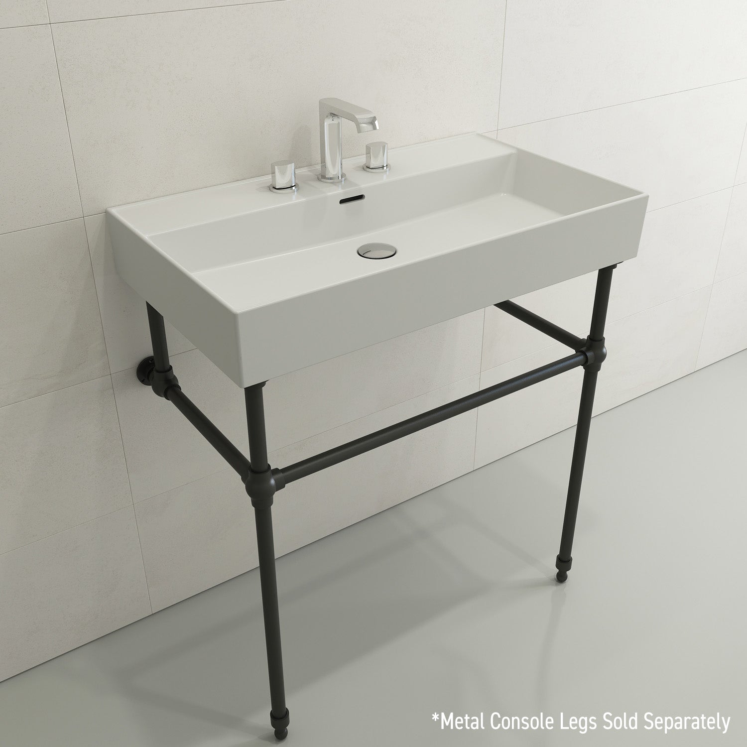 BOCCHI Milano 32" Rectangle Wallmount Fireclay Bathroom Sink, Matte White, 3 Faucet Hole, 1377-002-0127