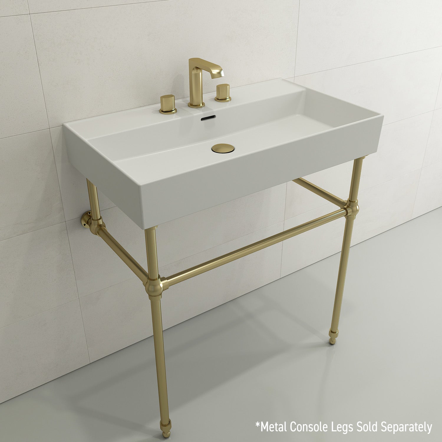BOCCHI Milano 32" Rectangle Wallmount Fireclay Bathroom Sink, Matte White, 3 Faucet Hole, 1377-002-0127