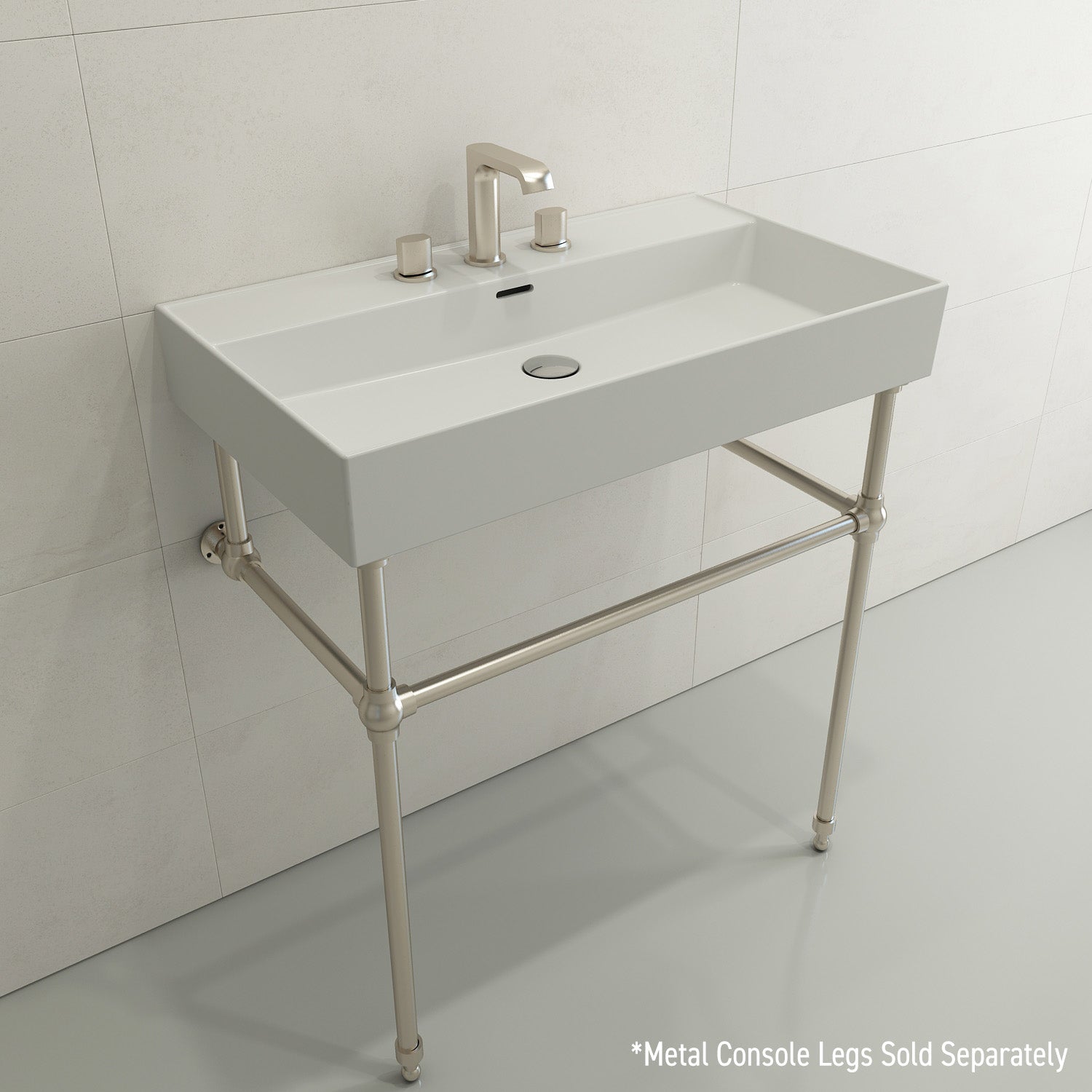 BOCCHI Milano 32" Rectangle Wallmount Fireclay Bathroom Sink, Matte White, 3 Faucet Hole, 1377-002-0127