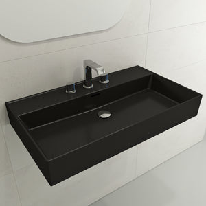 Alternate Image for BOCCHI Milano 32" Rectangle Wallmount Fireclay Bathroom Sink, Matte Black, 3 Faucet Hole, 1377-004-0127