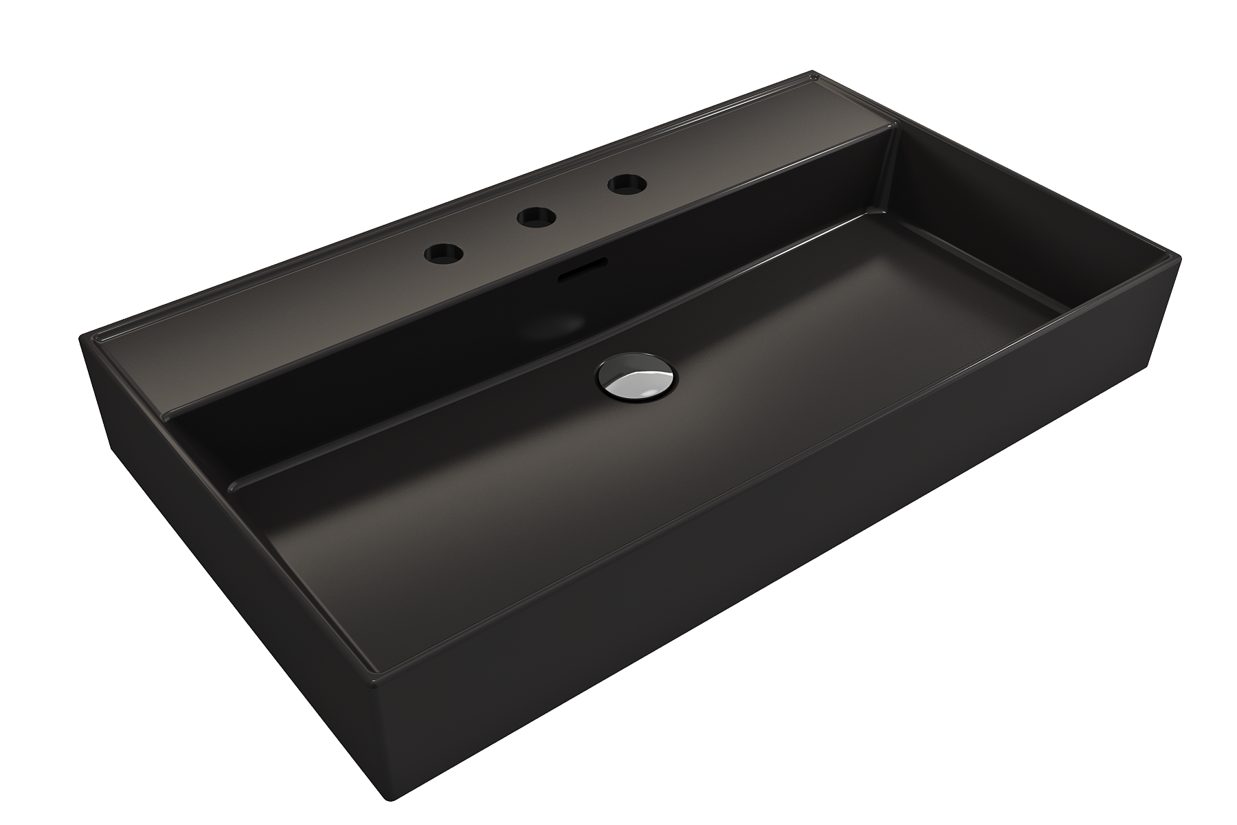 BOCCHI Milano 32" Rectangle Wallmount Fireclay Bathroom Sink, Matte Black, 3 Faucet Hole, 1377-004-0127