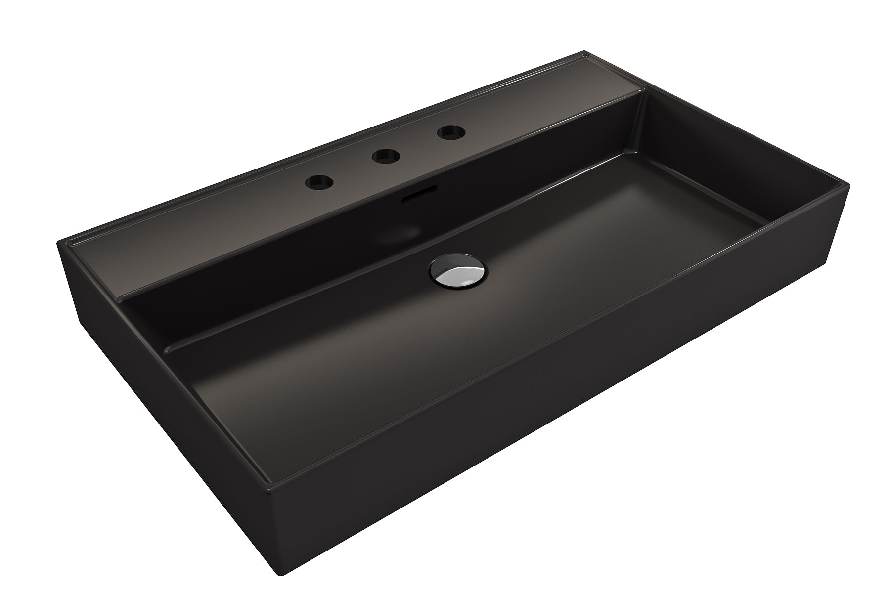 BOCCHI Milano 32" Rectangle Wallmount Fireclay Bathroom Sink, Matte Black, 3 Faucet Hole, 1377-004-0127