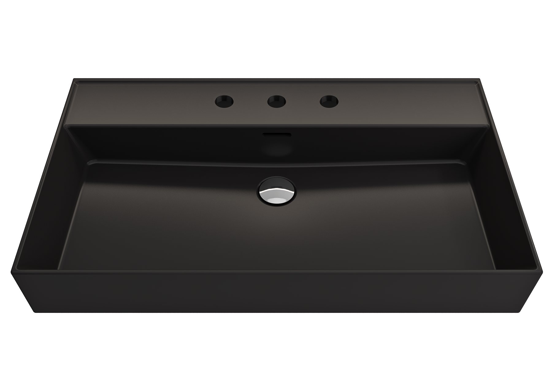 BOCCHI Milano 32" Rectangle Wallmount Fireclay Bathroom Sink, Matte Black, 3 Faucet Hole, 1377-004-0127
