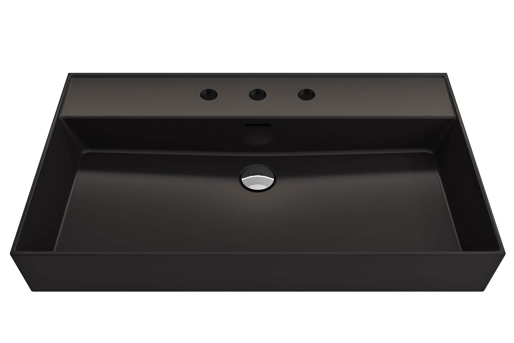 BOCCHI Milano 32" Rectangle Wallmount Fireclay Bathroom Sink, Matte Black, 3 Faucet Hole, 1377-004-0127