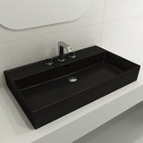 BOCCHI Milano 32" Rectangle Wallmount Fireclay Bathroom Sink, Matte Black, 3 Faucet Hole, 1377-004-0127