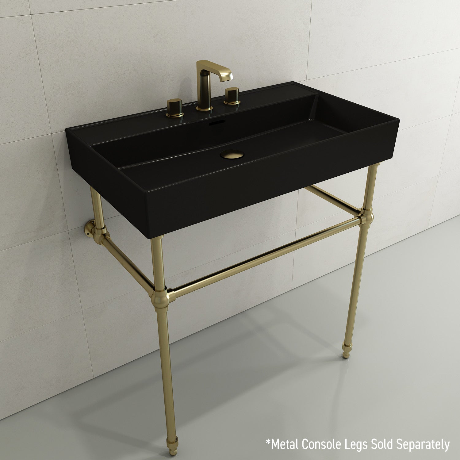BOCCHI Milano 32" Rectangle Wallmount Fireclay Bathroom Sink, Matte Black, 3 Faucet Hole, 1377-004-0127
