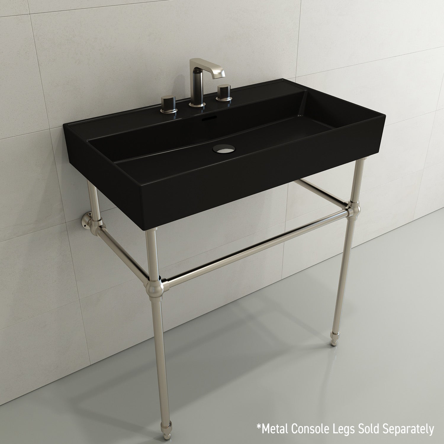 BOCCHI Milano 32" Rectangle Wallmount Fireclay Bathroom Sink, Matte Black, 3 Faucet Hole, 1377-004-0127