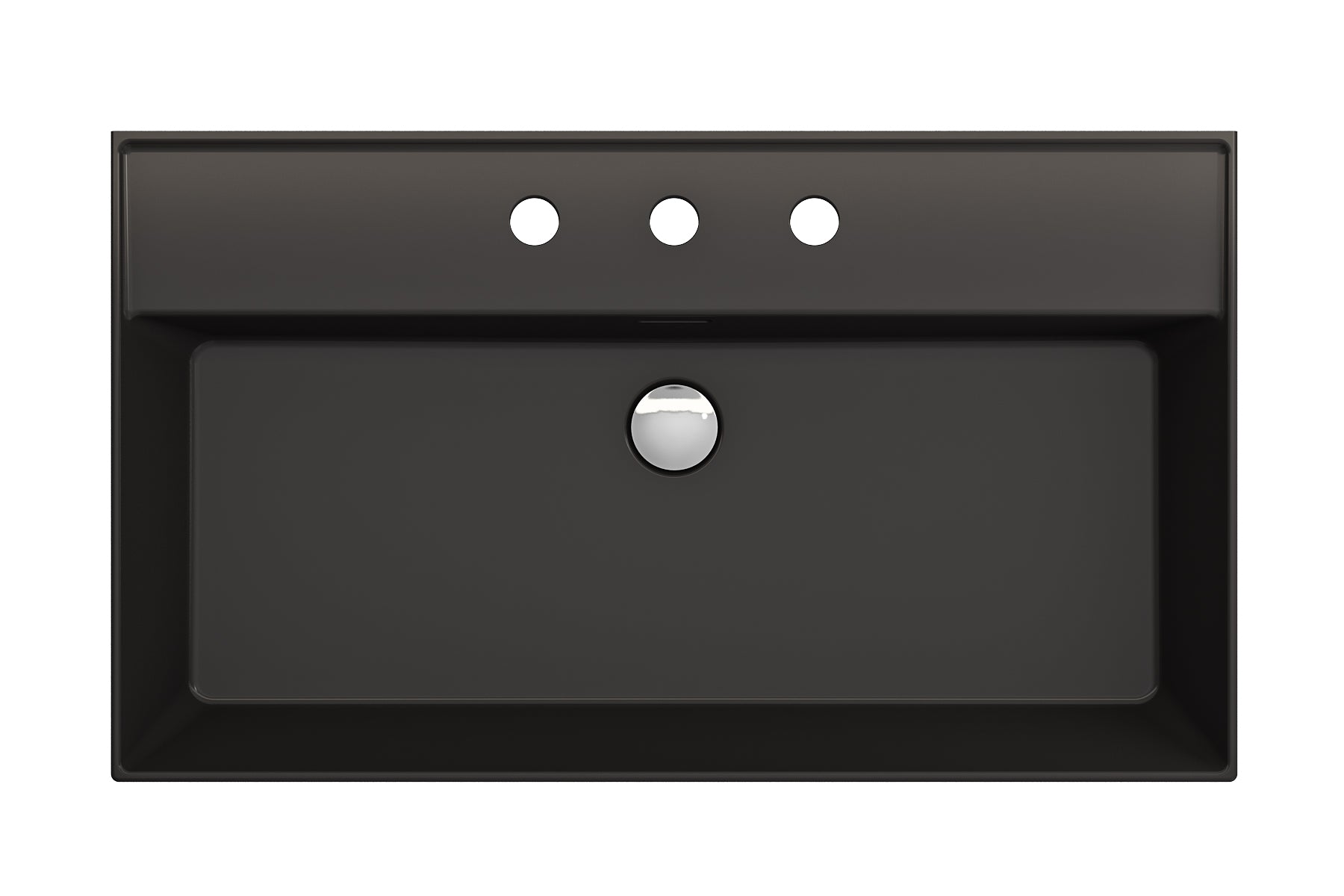 BOCCHI Milano 32" Rectangle Wallmount Fireclay Bathroom Sink, Matte Black, 3 Faucet Hole, 1377-004-0127